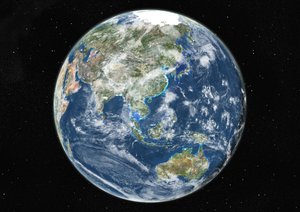 Globo centrado en Asia y Oceanía, imagen satelital en color verdadero